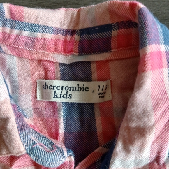 Abercrombie Kids Pink and Blue Plaid Shirt size 7/8 Luke new - Picture 3 of 3